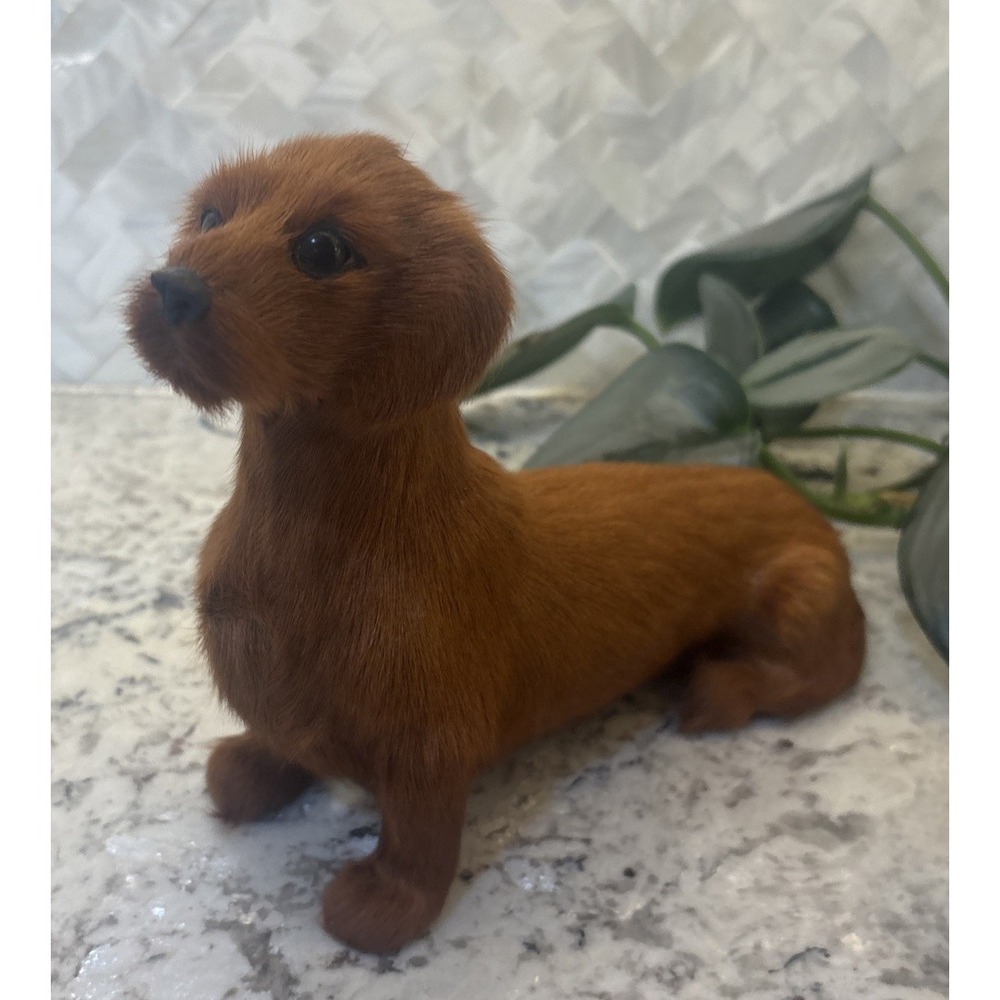 Vintage Real Fur Dog Miniature DACHSHUND Life like Soft Red‎ collectible